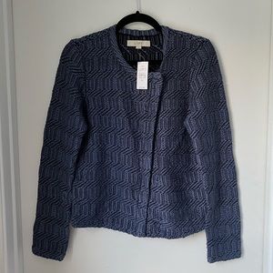 NWT LOFT M Blue Asymmetrical Knit Jacket
